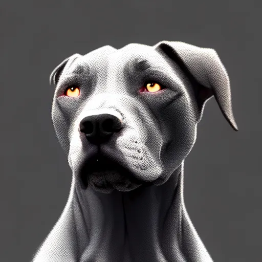 Prompt: photo of a skinny dark gray coat pit bull with a white paws and a white nose! highly detailed, animated digital matte painting, beautiful eyes!, pretty face!!, trending on artstation symmetry, concept art, sharp focus, illustration, art by! ilya kuvshinov!!, octane render