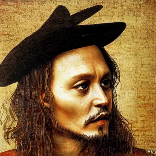 Image similar to portrait of johnny depp in the style of leonardo da vinci