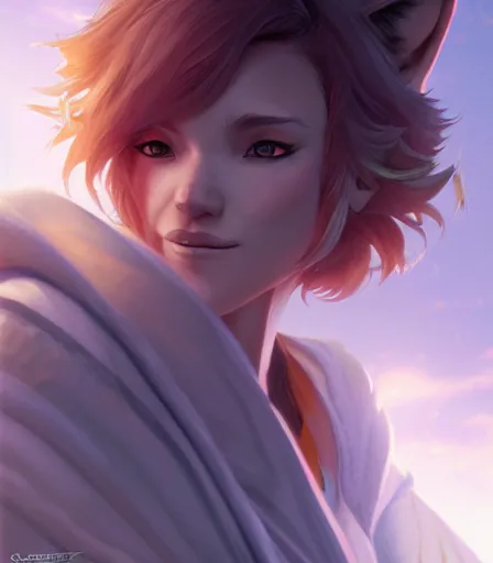 Image similar to beautiful portrait of a female anthro coyote wearing jedi robes. character design by charlie bowater, ross tran, artgerm, and makoto shinkai, detailed, soft lighting, rendered in octane