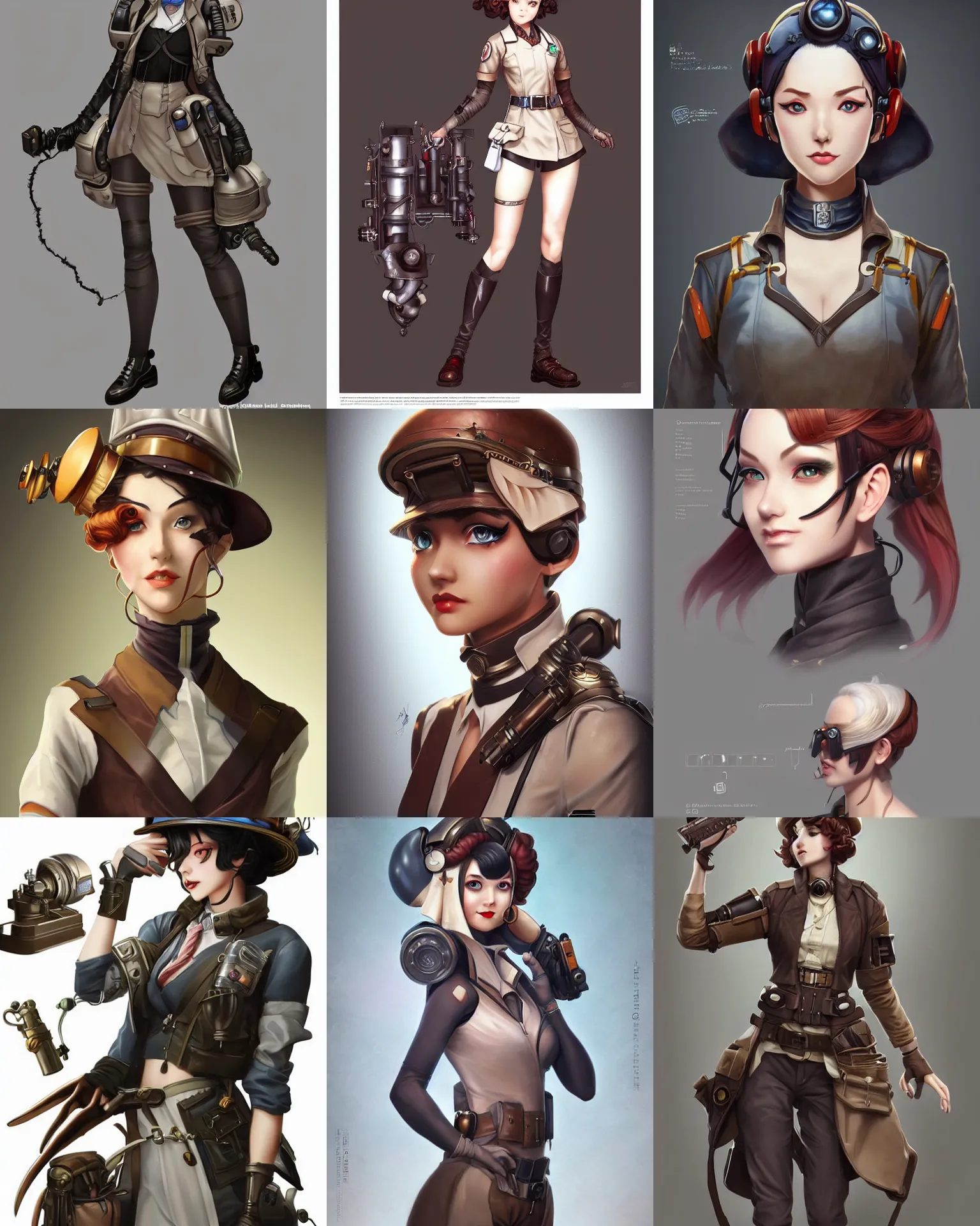 Prompt: A beautiful dieselpunk scientist, official Genshin Impact character concept, by Artgerm and Sakimichan, professional character designer, trending on Artstation, highly detailed