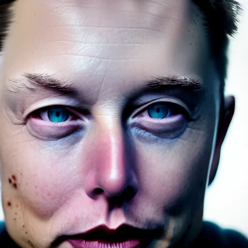 Image similar to Elon Musk, grungy, unkept hair, glowing eyes, modelsociety, radiant skin, huge anime eyes, RTX on, perfect face, directed gaze, intricate, Sony a7R IV, symmetric balance, polarizing filter, Photolab, Lightroom, 4K, Dolby Vision, Photography Award