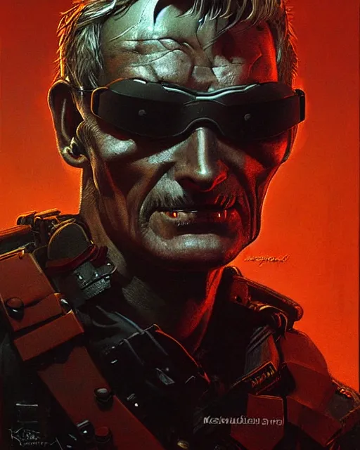 Image similar to soldier 7 6 from overwatch, character portrait, portrait, close up, concept art, intricate details, highly detailed, horror poster, horror, vintage horror art, realistic, terrifying, in the style of michael whelan, beksinski, and gustave dore