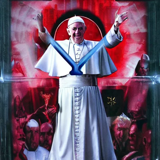 Prompt: the pope in movie avengers, by drew struzan