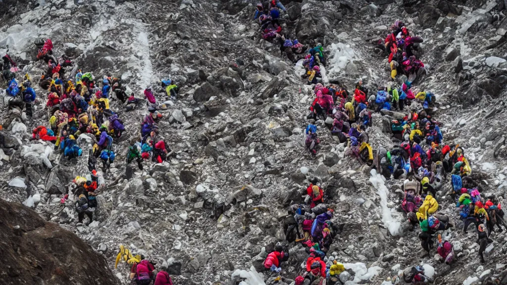 Prompt: cooper's hill cheese rolling down mt. everest, imax