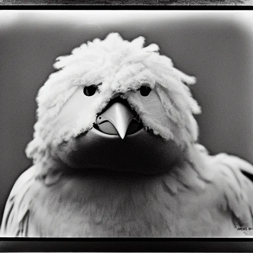 Prompt: big bird mugshot, film grain