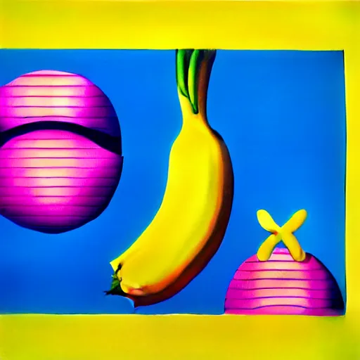 Image similar to bananna by shusei nagaoka, kaws, david rudnick, airbrush on canvas, pastell colours, cell shaded, 8 k