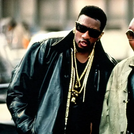 Prompt: a film still from new jack city. scene with nino brown and g - money. tupac shakur as g - money