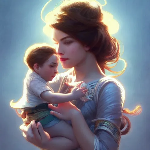 Prompt: giantess woman holding a small man in her hands, intricate, highly detailed, digital painting, artstation, concept art, smooth, sharp focus, illustration, unreal engine 5, 8 k, art by artgerm and greg rutkowski and alphonse mucha