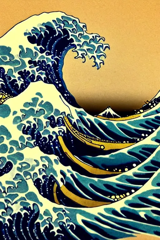Prompt: The Great Wave off Kanagawa, Moon in the background, fine art photography