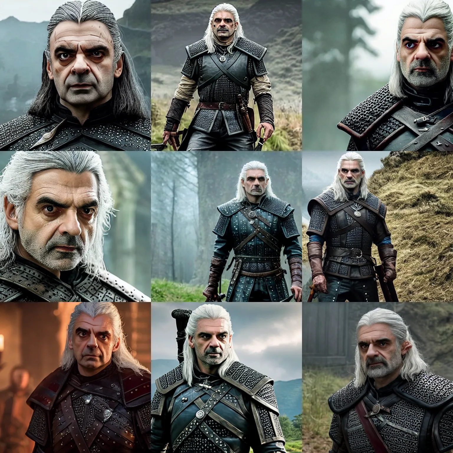 Prompt: film still of rowan atkinson as geralt of rivia!!!! in netflix's the witcher ( 2 0 2 2 )