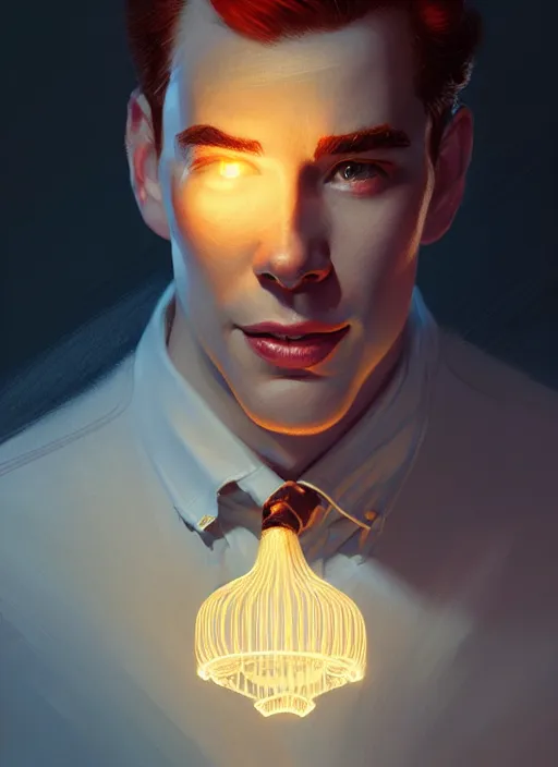 Image similar to portrait of archie andrews, intricate, elegant, glowing lights, highly detailed, digital painting, artstation, concept art, smooth, sharp focus, illustration, art by wlop, mars ravelo and greg rutkowski