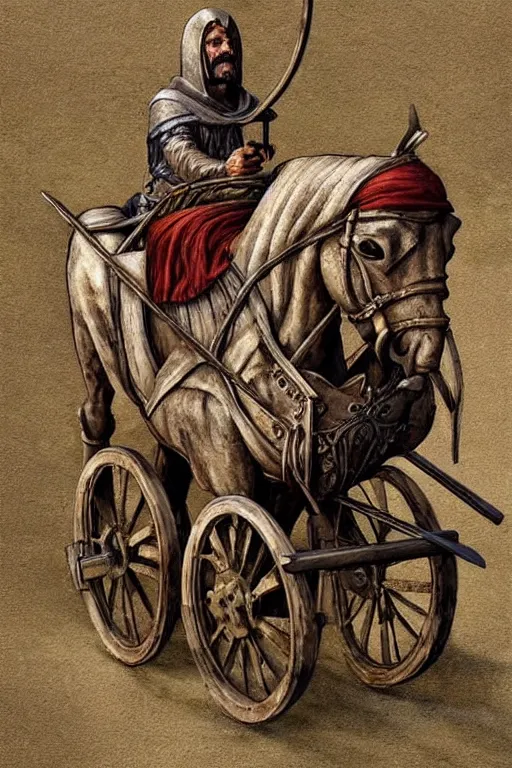 Prompt: ( ( ( ( ( ( ( a medieval chariot riding through town ) ) ) ) ) ) ) by chris mcgrath!!!!!!!!!!!!!! muted colors, detailed