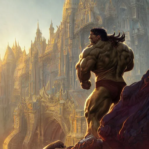 Prompt: ultra realistic illustration, the hulk in diablo and baldurs gate, intricate, elegant, highly detailed, digital painting, artstation, concept art, smooth, sharp focus, illustration, art by artgerm and greg rutkowski and alphonse mucha