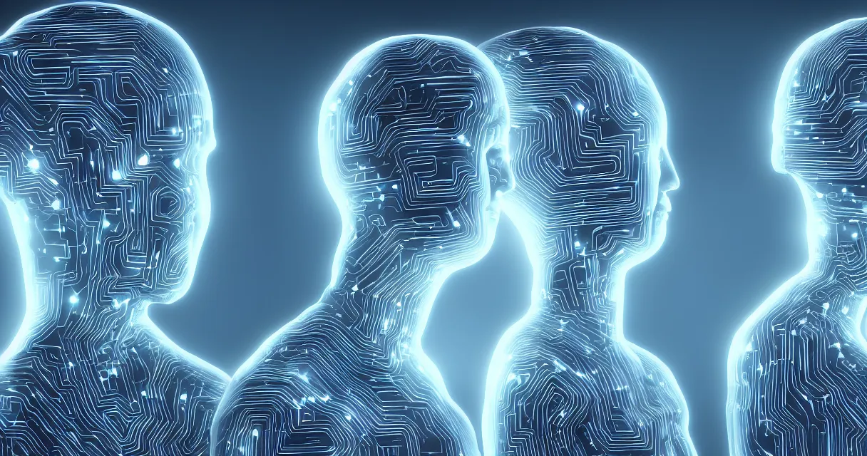 Image similar to a digital art depicting a two ai android facing each other
