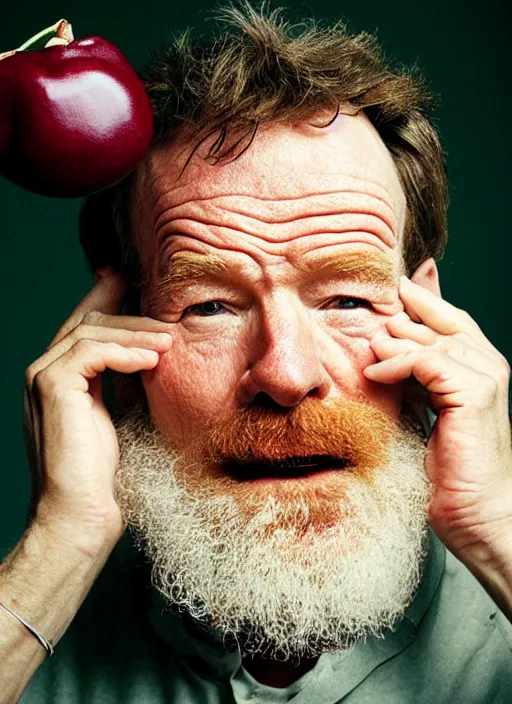 Image similar to bryan cranston bulging cheeks eating cranberries, open mouth spilling cranberries, hamster cheeks, studio light, bloom, detailed face, magazine, press, photo, steve mccurry, david lazar, canon, nikon, focus