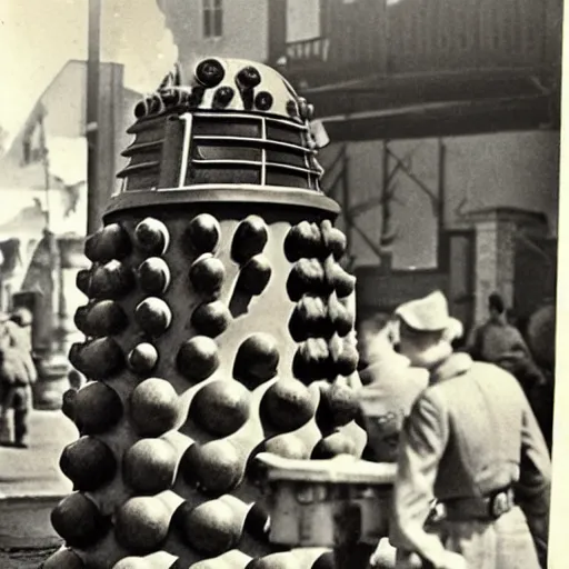 Prompt: dalek in old ww2 photo