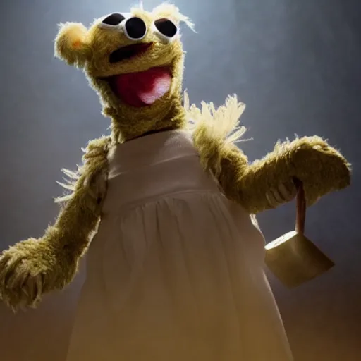 Prompt: Theodin king of Rohan depicted as a muppet, cinematic lighting, photography