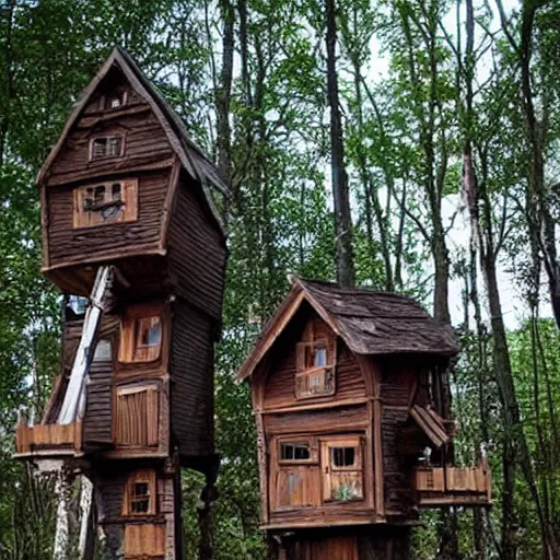 Image similar to Baba yaga houses walking around on stilts