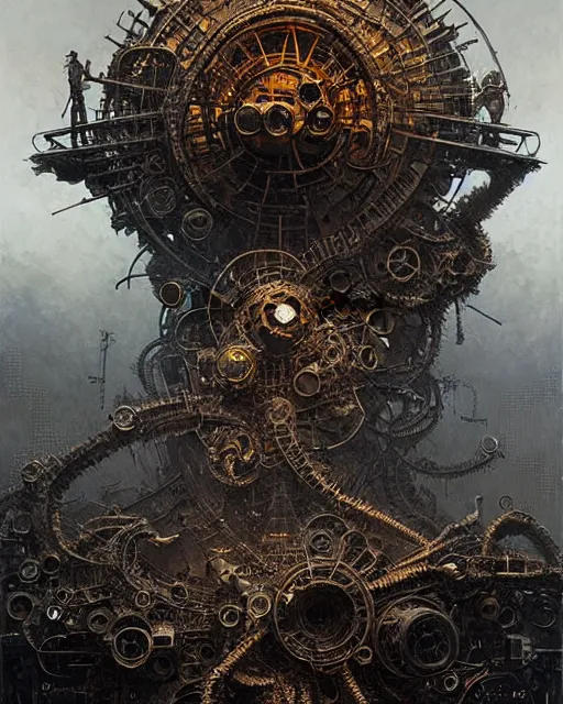 Image similar to rage against the machine band made out of machine parts, concept art, intricate details, highly detailed by greg rutkowski, michael whelan and gustave dore