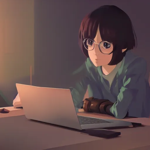 Image similar to toad, in front of a laptop, makoto shinkai, james gilleard, ilya kuvshinov, very detailed, matte, gaussian blur, tone mapped