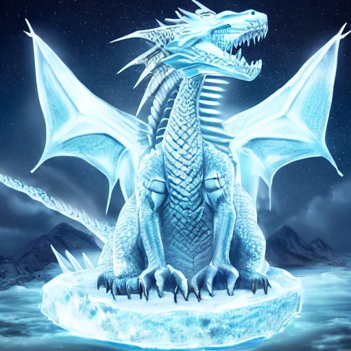 Prompt: ice dragon eternally sleeping in the permafrost has decided to wake up to rule them all