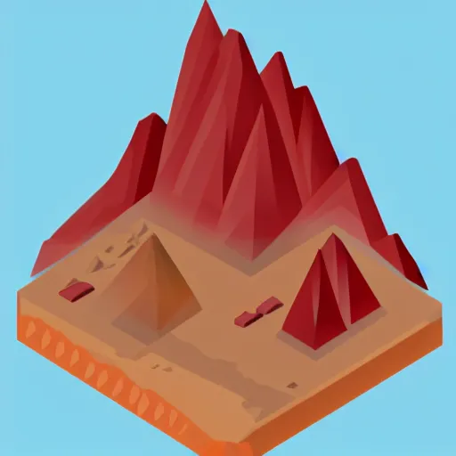 Image similar to isometric view of a mountain with red gems as resources, svg