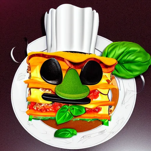 Prompt: cute platypus wearing a chef hat and holding a lasagna into an over, with three basil leaves over the lasagna, pixar style, ultradetailed, 3 d, ratatouille style