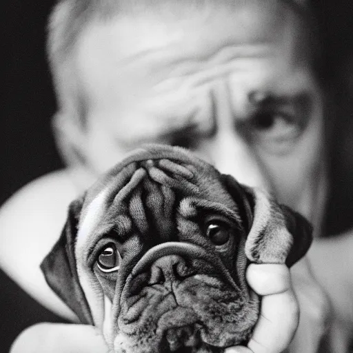 Image similar to 50mm photo, Anthony Fauci holding a boxer puppy