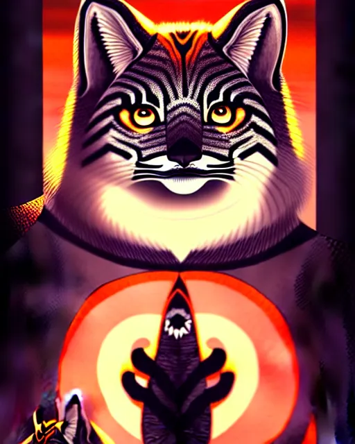 Prompt: artgerm, jeehyung lee comic cover art, bobcat! with orange fur, symmetrical eyes, symmetrical face, white shirt!, dark castle background, cinematic lighting