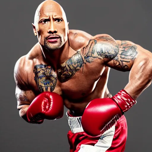 Image similar to Dwayne Johnson as boxer, promo