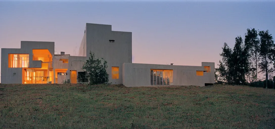 Image similar to house designed by ivan albright at sunset. fujinon premista 1 9 - 4 5 mm t 2. 9. portra 8 0 0.