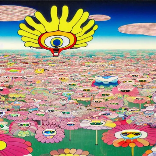 Prompt: a surreal landscape by takashi murakami