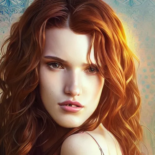 Image similar to ultra realistic illustration, bella thorne in goosebumps, intricate, elegant, highly detailed, digital painting, artstation, concept art, smooth, sharp focus, illustration, art by artgerm and greg rutkowski and alphonse mucha