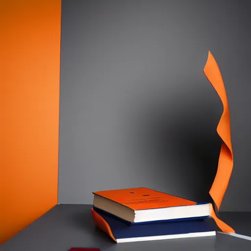 Image similar to studio portrait of a book, navy and burn orange shades, 8 k, studio lighting, key light, back light