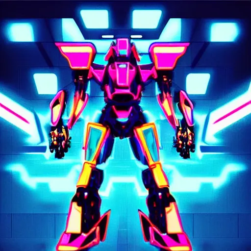 Image similar to “synthwave mecha jaeger, hyper detail arcade, emotional, beautiful, trending”