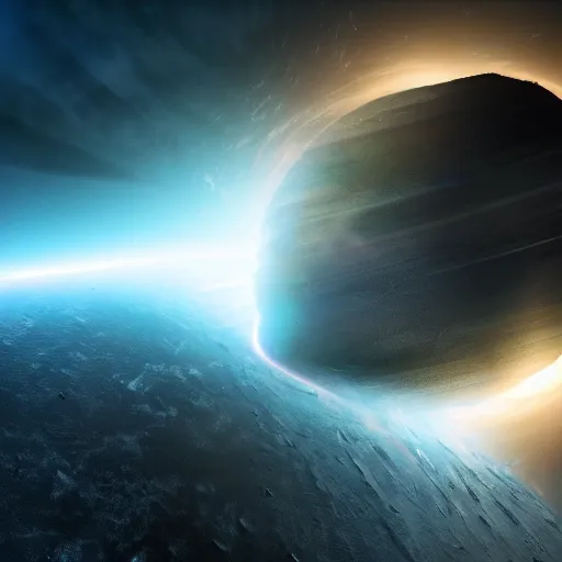 Image similar to black hole destroying earth, cinematic, backlit, 8k, ultra detailed