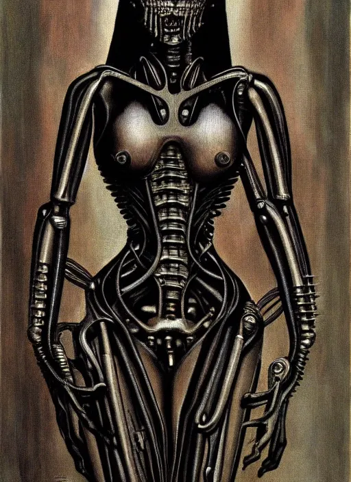 Prompt: a mechanical woman, by h. r. giger, masterpiece, sharp focus