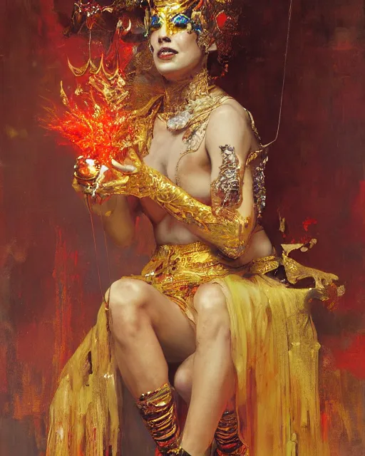 Image similar to holy goddess of circus and performance arts, golden accents by ruan jia