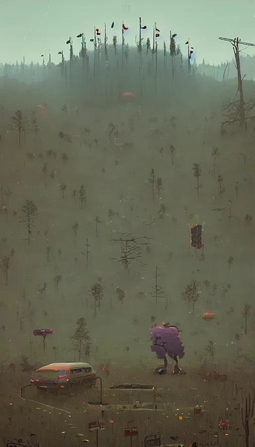 Image similar to life and death mixing together, by simon stalenhag