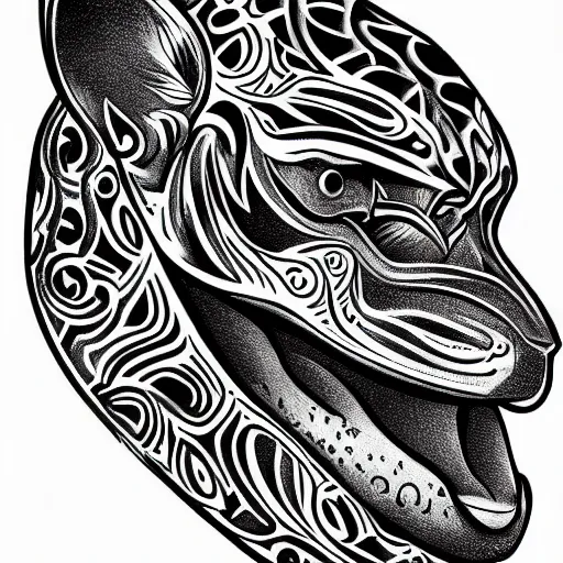 Image similar to jaguar head tattoodesign, geometrical, symmetrical, frontview, black and white, white background. very detailed ink drawing, fine lineart, extremely detailed