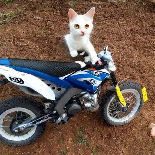 Prompt: a cat sitting on a dirtbike