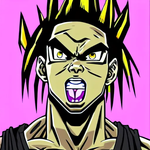 Image similar to denzel curry drawn in the style of dragon ball z, highly detailed, shading