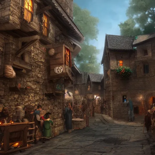 Prompt: busy medieval village, deviantart, unreal engine, artstation