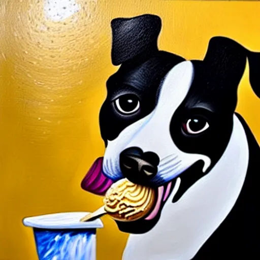 Image similar to painting of a dog eating ice cream