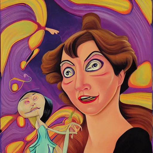 Prompt: a painting of a woman with a weird face, poster art by don bluth, behance contest winner, pop surrealism, concert poster, movie poster, poster art