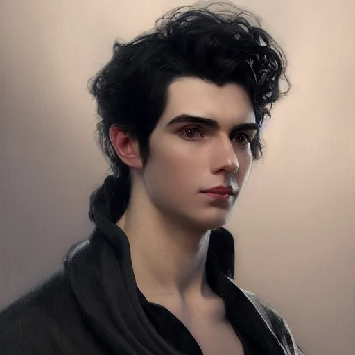 Prompt: portrait of a male sculptor nobleman, D&D, fantasy, elegant, pale, black hair, highly detailed, digital painting, artstation, concept art, smooth, sharp focus, illustration, art by artgerm and greg rutkowski and alphonse mucha