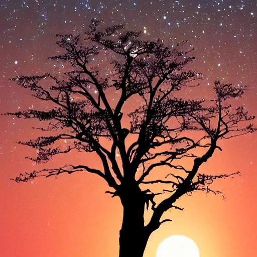 Prompt: the moon growing on a tree like a fruit