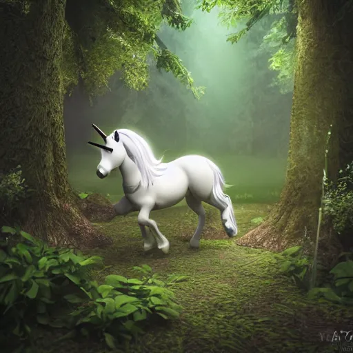 Prompt: a unicorn in a magical forest, 3 d render octane, trending on artstation