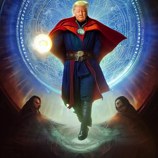 Image similar to donald trump as doctor strange, radiant light, caustics, heroic, bright iridescent light, by gaston bussiere, bayard wu, greg rutkowski, maxim verehin