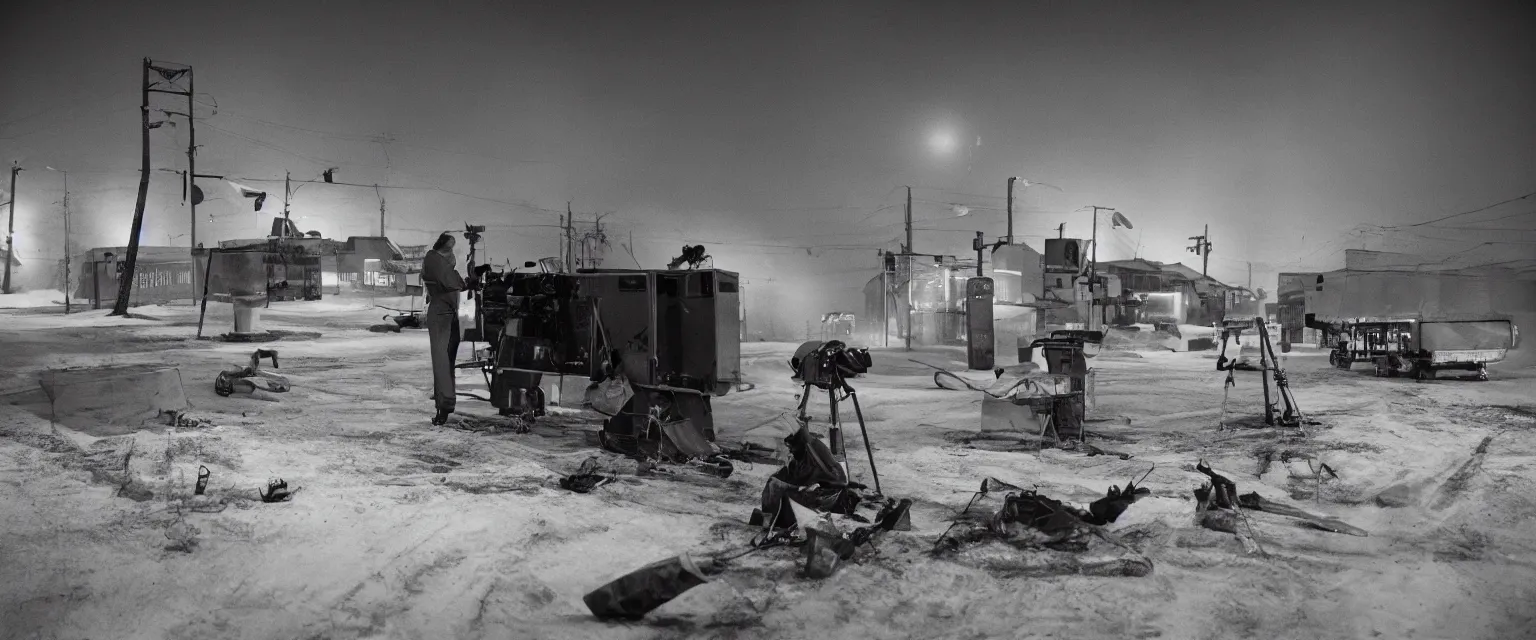 Prompt: detailed sharp photograph in the style of popular science circa 1 9 5 5 and gregory crewdson of an nhl goalie